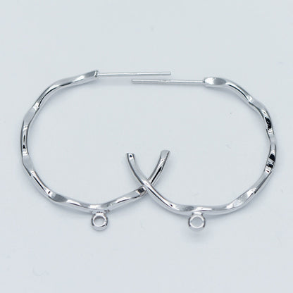 10pcs Gold/ Rhodium plated Brass Earring Posts, Gold/ Silver tone Circle Stud Earring with Ring/Loop, Circle Size 24mm (GB-535)