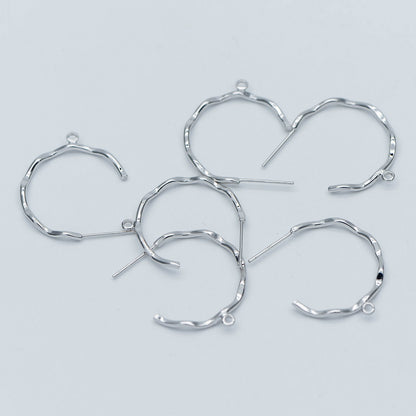 10pcs Gold/ Rhodium plated Brass Earring Posts, Gold/ Silver tone Circle Stud Earring with Ring/Loop, Circle Size 24mm (GB-535)