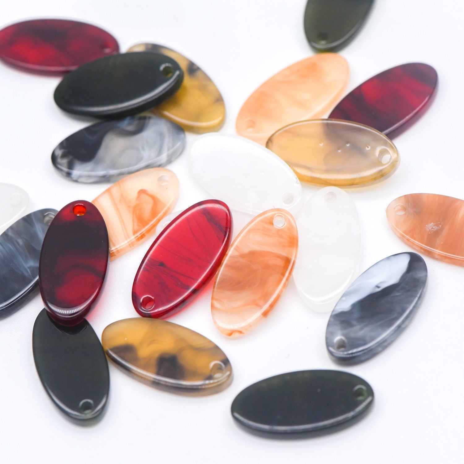 20pcs Tortoise Shell Acetate Oval Pendants 19x10mm, Acrylic Craft Earring Components, Resin Geometric Charms (#HT-50)