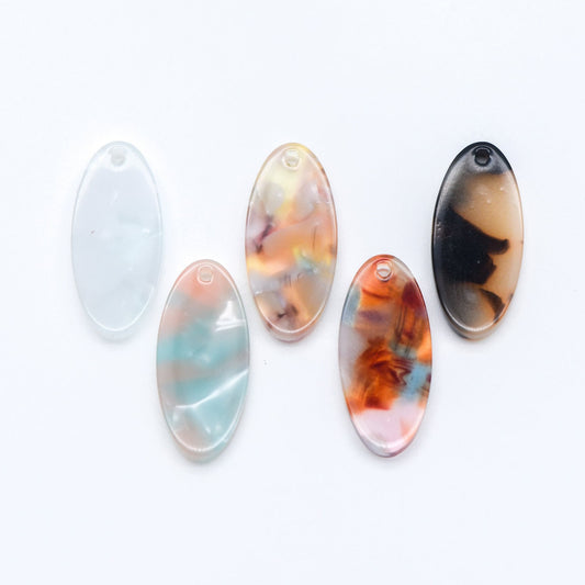 20pcs Tortoise Shell Acetate Oval Pendants 22x10mm, Acrylic Craft Earring Components, Resin Geometric Charms (#HT-55)