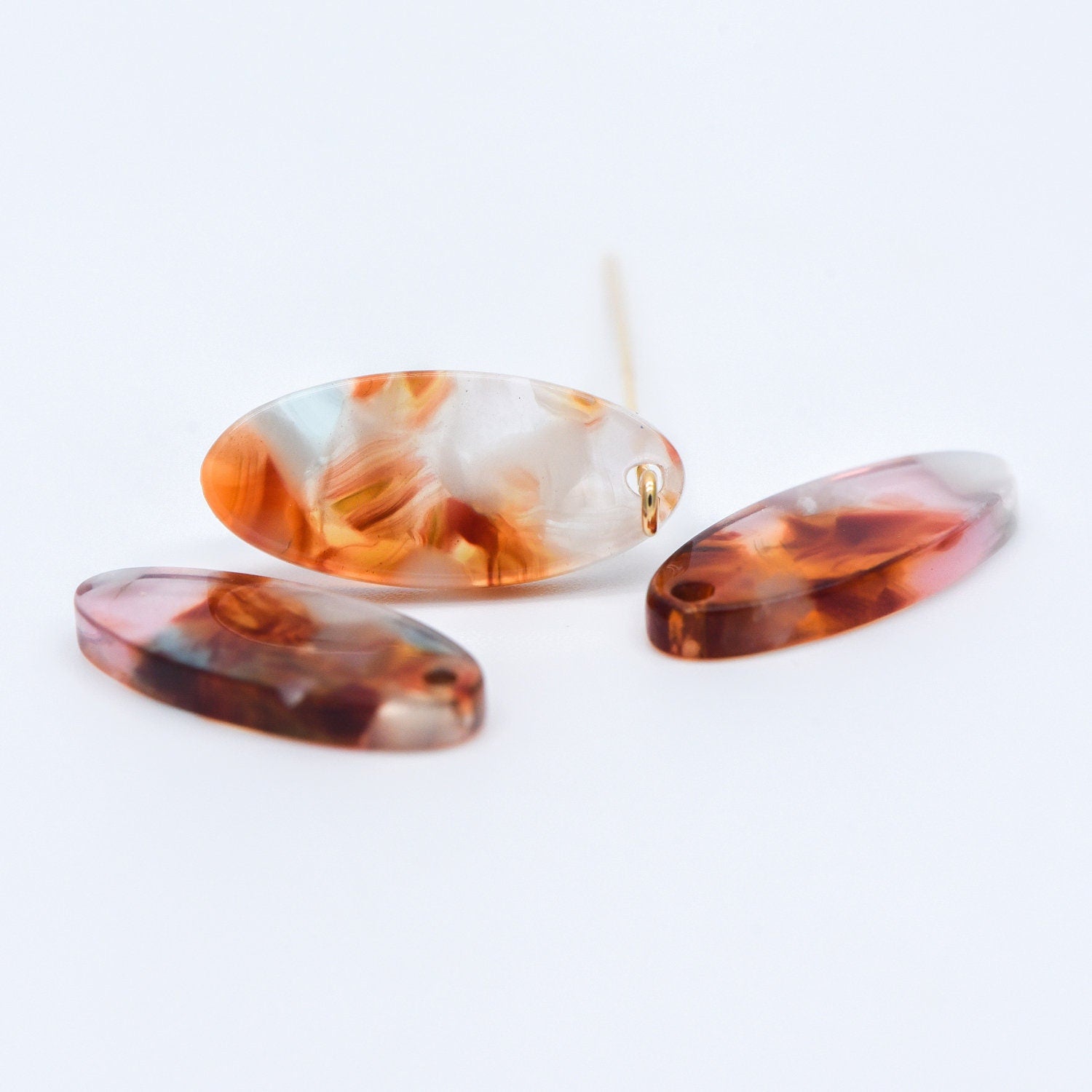 20pcs Tortoise Shell Acetate Oval Pendants 22x10mm, Acrylic Craft Earring Components, Resin Geometric Charms (#HT-55)