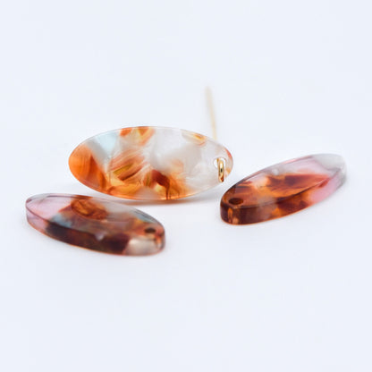 20pcs Tortoise Shell Acetate Oval Pendants 22x10mm, Acrylic Craft Earring Components, Resin Geometric Charms (#HT-55)