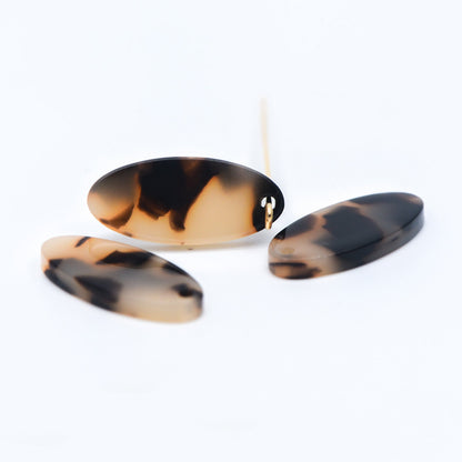 20pcs Tortoise Shell Acetate Oval Pendants 22x10mm, Acrylic Craft Earring Components, Resin Geometric Charms (#HT-55)
