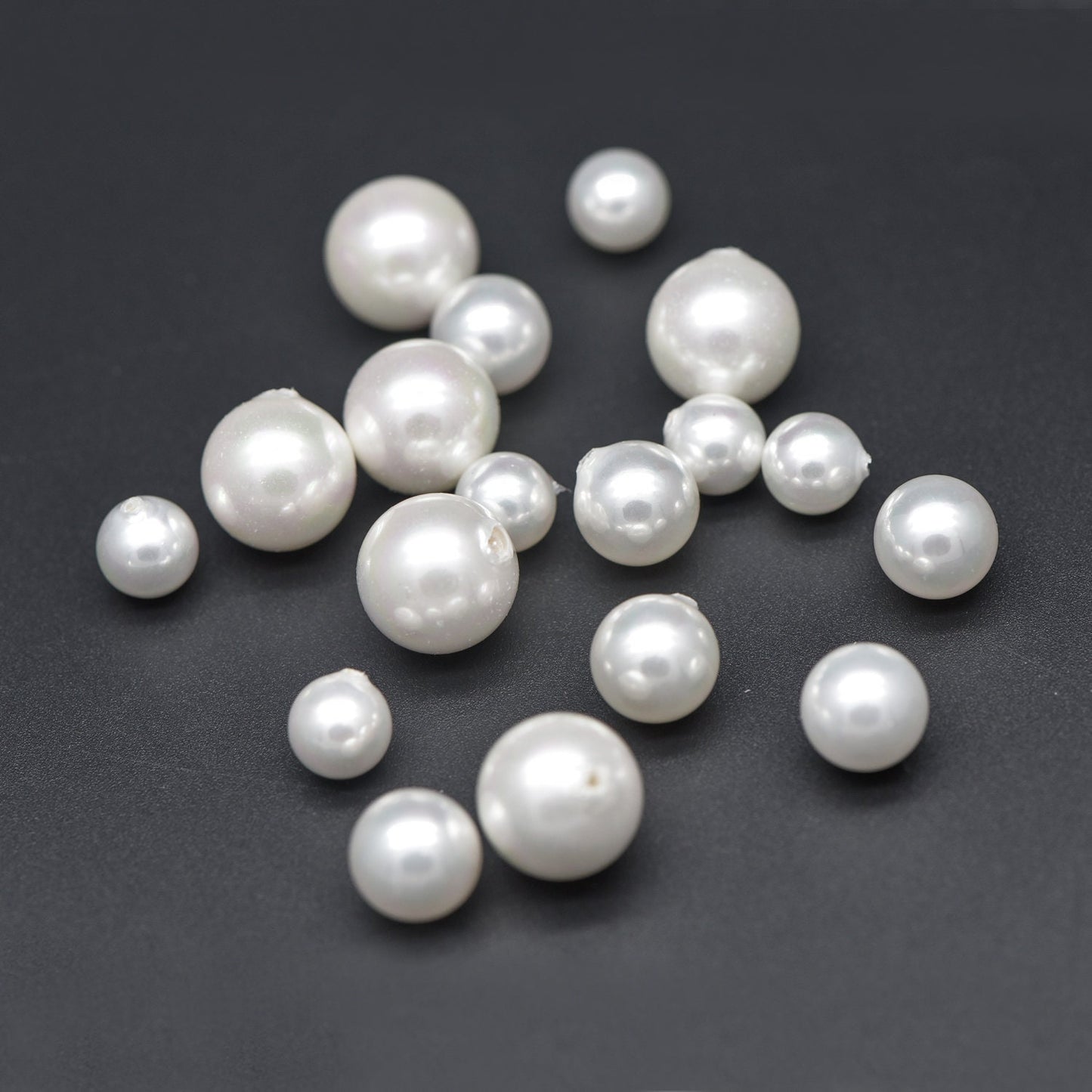 10pcs White Smooth Round Shell beads with Pearl-Colored Coating, Half Hole Drilled, Faux Pearl, 3/ 4/ 5/ 6/ 8/ 10/ 12mm- (BK-022)