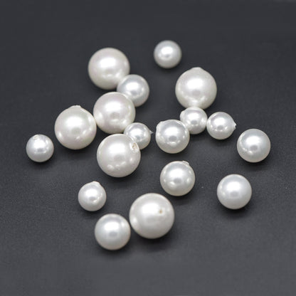 10pcs White Smooth Round Shell beads with Pearl-Colored Coating, Half Hole Drilled, Faux Pearl, 3/ 4/ 5/ 6/ 8/ 10/ 12mm- (BK-022)