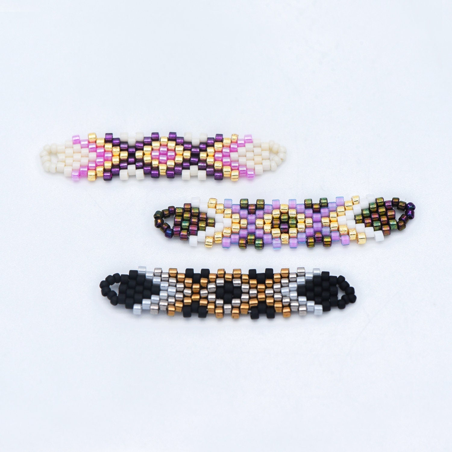 4pcs Seed Beads Charm Connectors 41x9mm, Japan Miyuki Seed Glass Beaded Bar Pendants (RM-33-NEW)