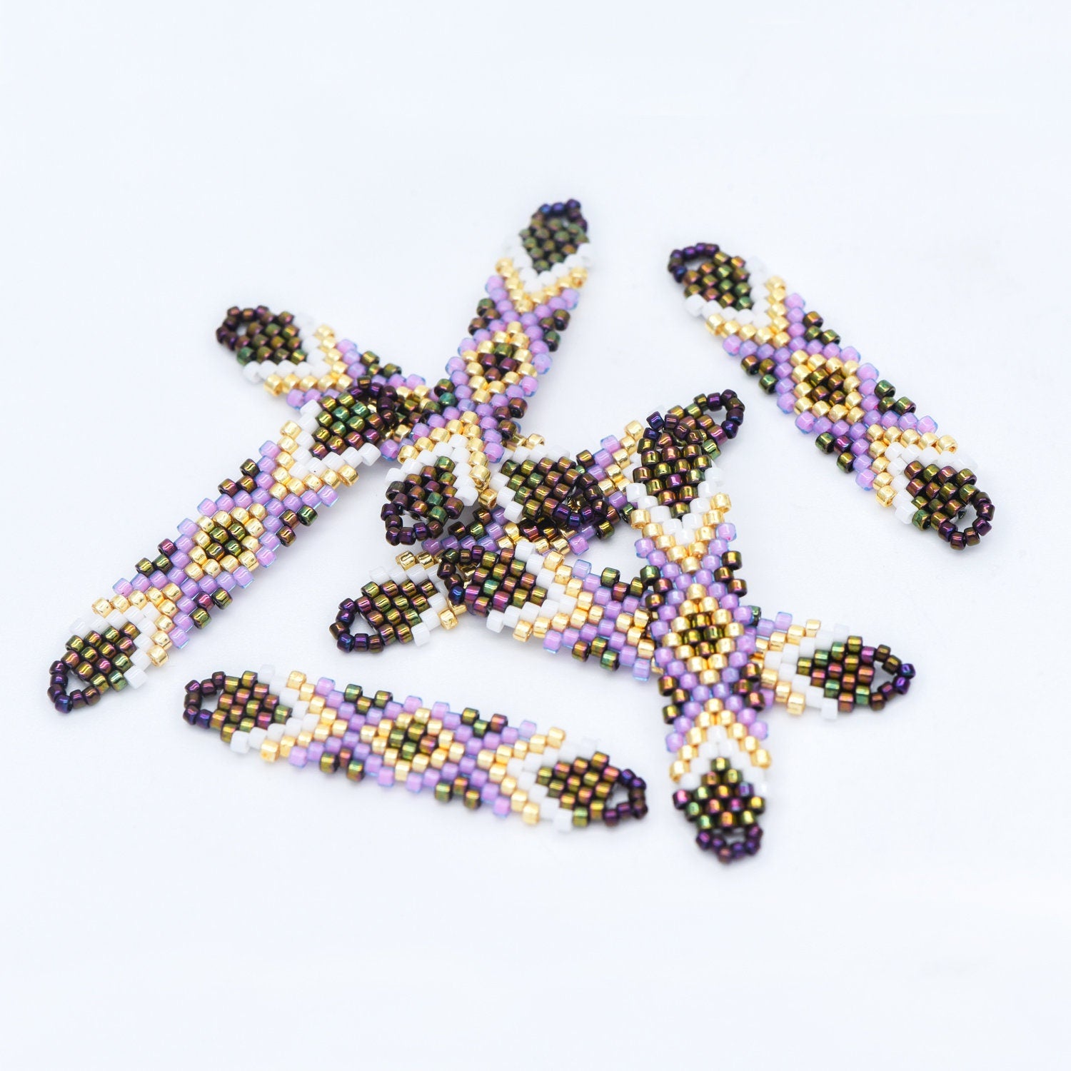 4pcs Seed Beads Charm Connectors 41x9mm, Japan Miyuki Seed Glass Beaded Bar Pendants (RM-33-NEW)