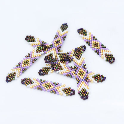 4pcs Seed Beads Charm Connectors 41x9mm, Japan Miyuki Seed Glass Beaded Bar Pendants (RM-33-NEW)