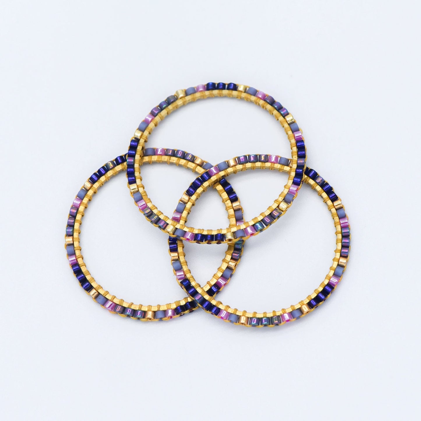 4pcs Miyuki Seed Bead Charm Connectors: Geometric Ring Pendants (RM-37)