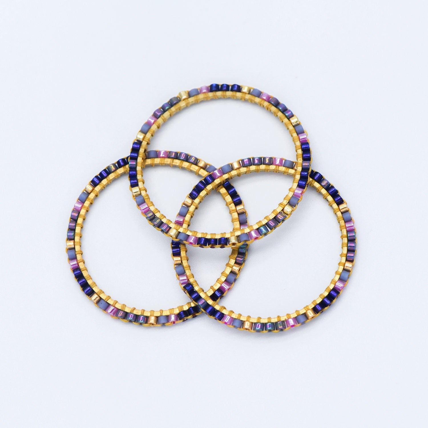 4pcs Miyuki Seed Bead Charm Connectors: Geometric Ring Pendants (RM-37)