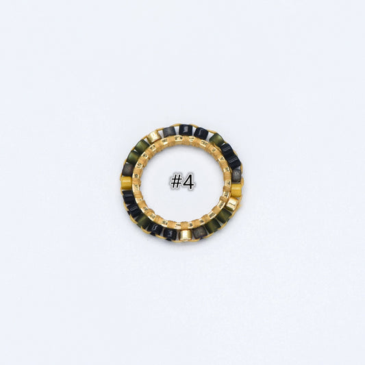 4pcs Seed Beads Round Circle Charm Connectors 16mm, Japan Miyuki Seed Glass Beaded Geometric Ring Pendants (RM-42)