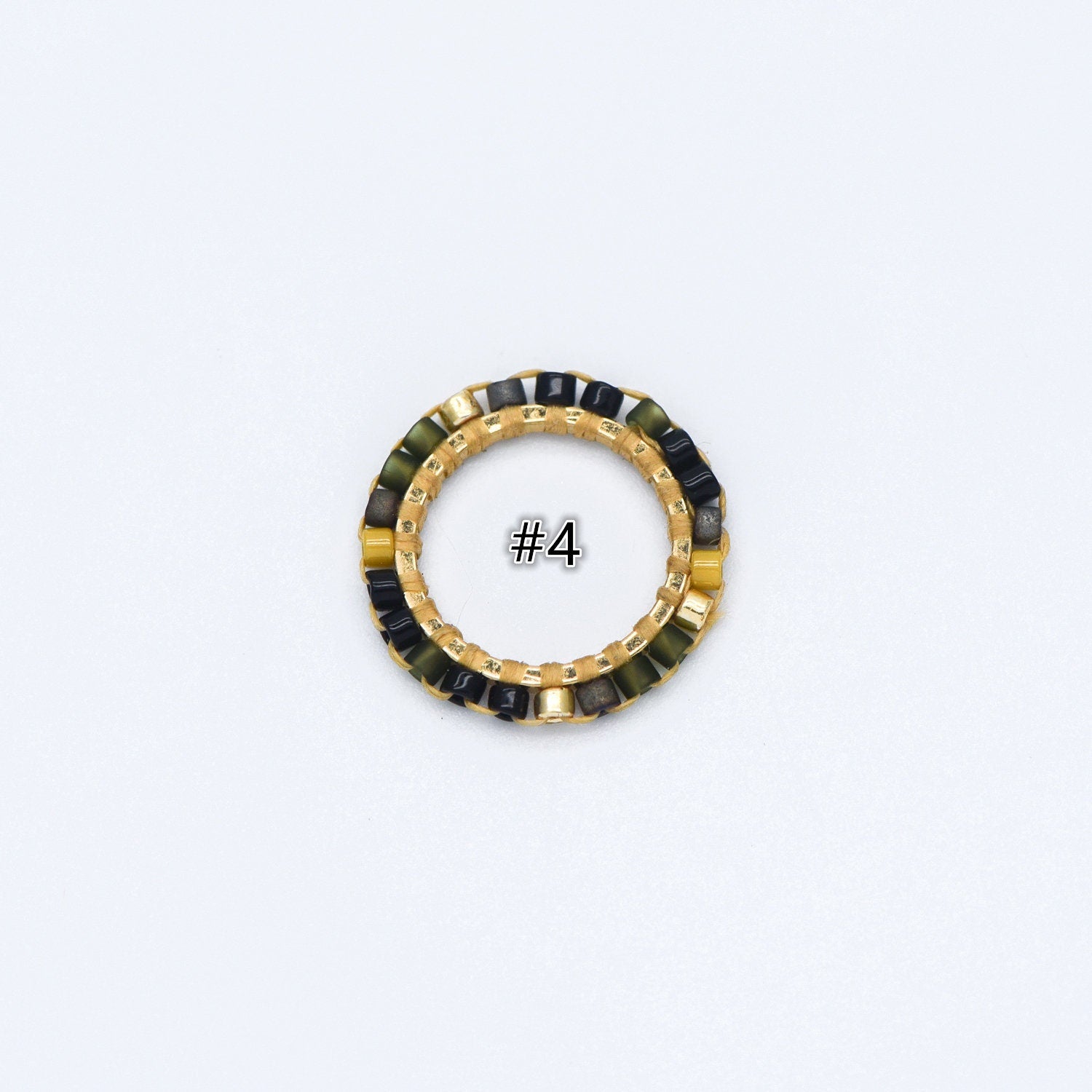 4pcs Seed Beads Round Circle Charm Connectors 16mm, Japan Miyuki Seed Glass Beaded Geometric Ring Pendants (RM-42)