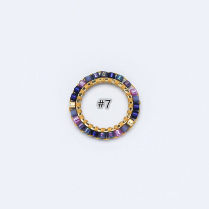 4pcs Seed Beads Round Circle Charm Connectors 16mm, Japan Miyuki Seed Glass Beaded Geometric Ring Pendants (RM-42)