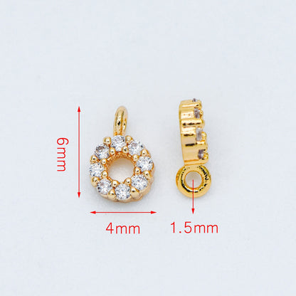 4pcs CZ Pave Gold Circle Charm Pendants 4x6mm, Real Gold plated Brass, Mini Ring Charms, Clear/ Black (GB-376-A)