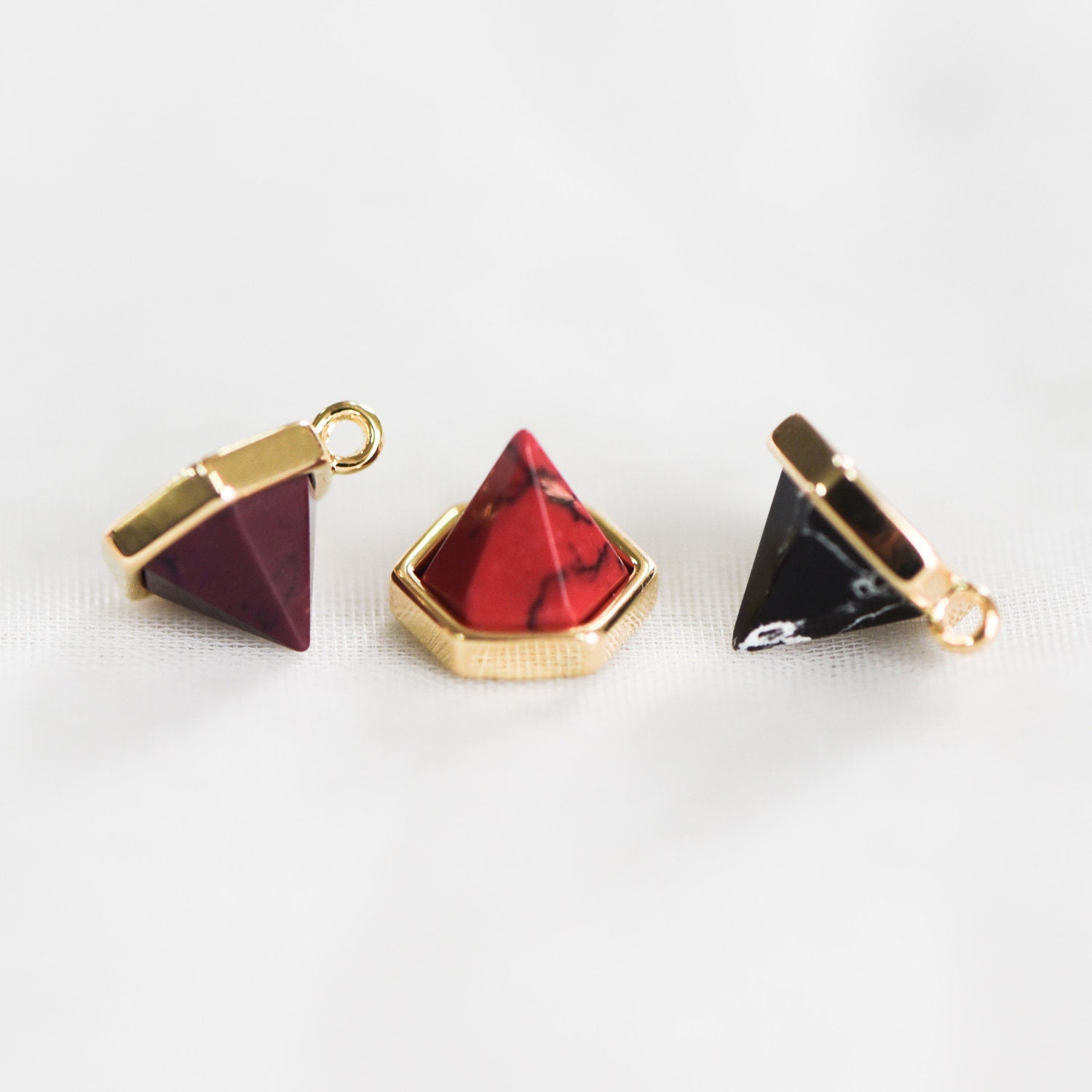 4pcs Hexagon Gemstone Pyramid Spikes Charms, Geometric Stone Pendants 10mm (GB-567)