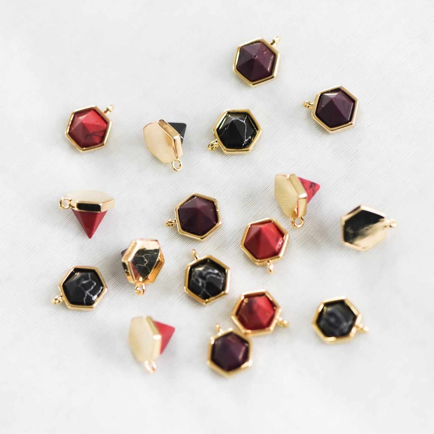 4pcs Hexagon Gemstone Pyramid Spikes Charms, Geometric Stone Pendants 10mm (GB-567)