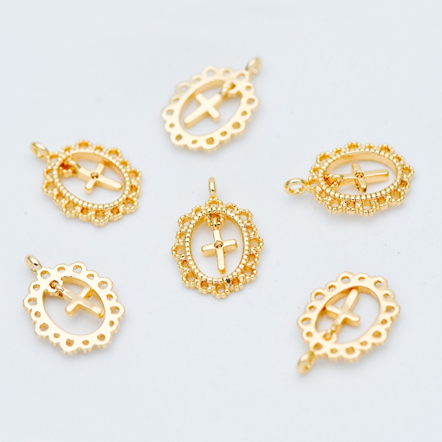 4pcs Gold plated Brass Cross Charm Pendants 14x10mm (GB-2731-N)