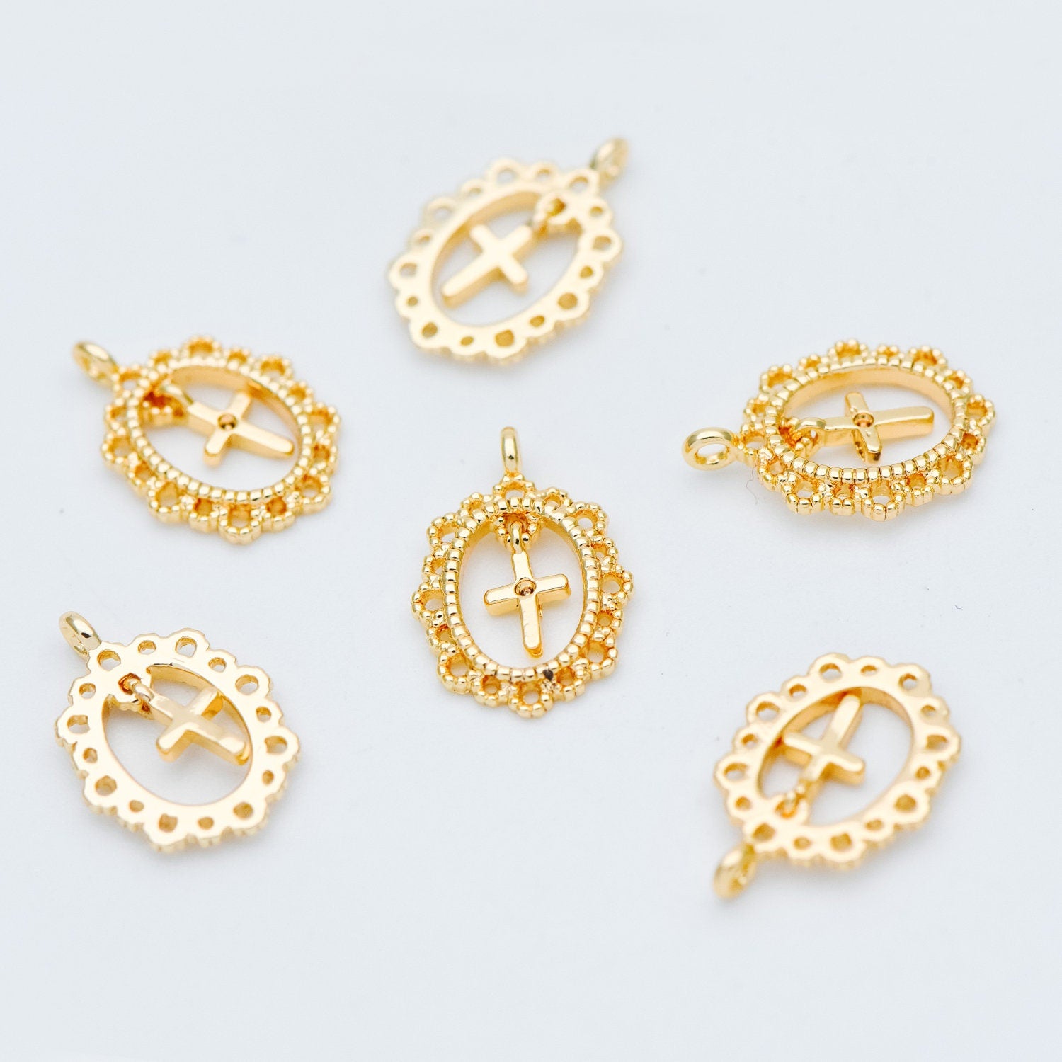 4pcs Gold plated Brass Cross Charm Pendants 14x10mm (GB-2731-N)