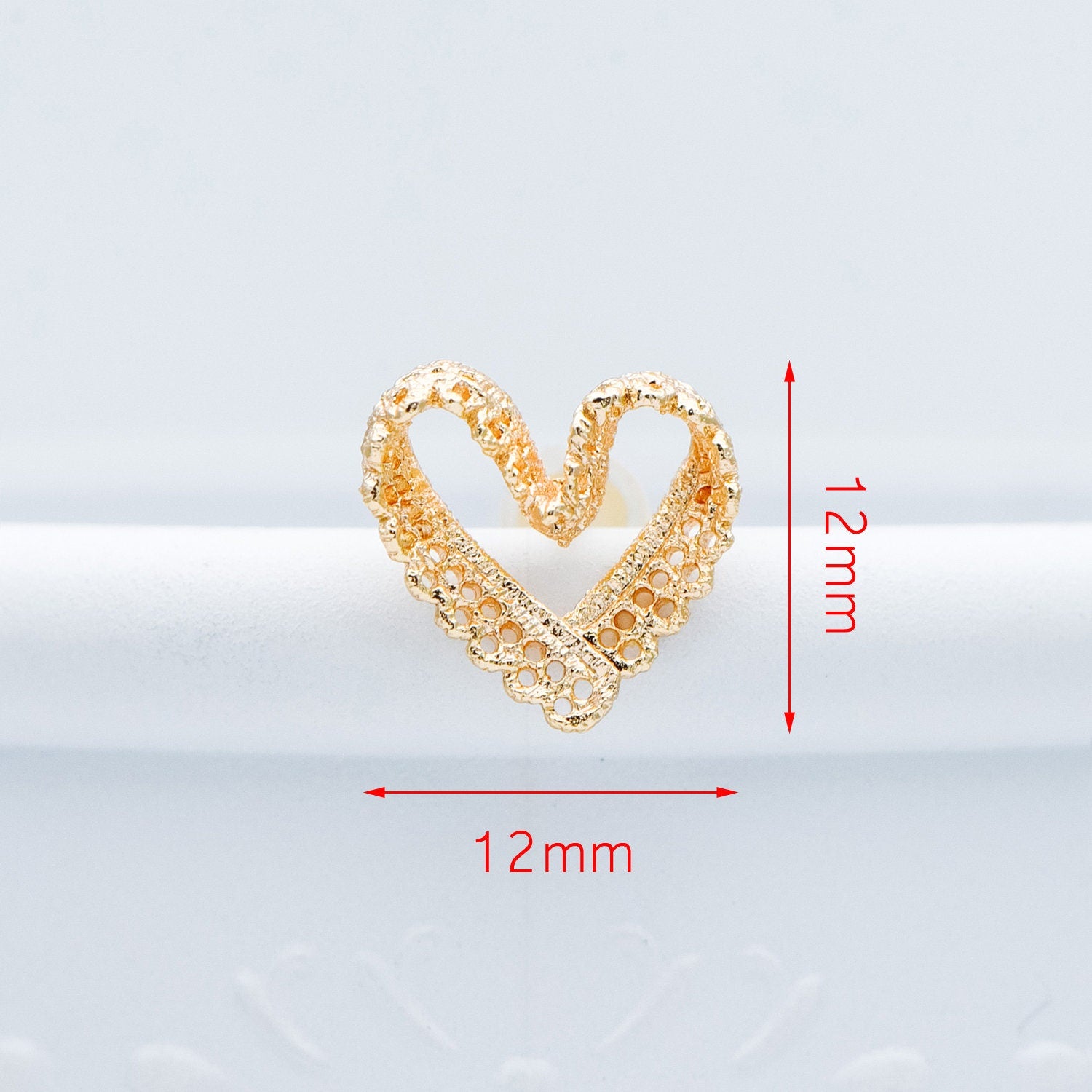 10pcs Gold Heart Earring Posts, Filigree Ear Wire Stud Earring 12mm (GB-580)