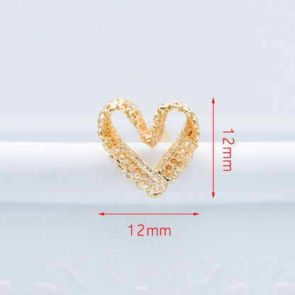 10pcs Gold Heart Earring Posts, Filigree Ear Wire Stud Earring 12mm (GB-580)