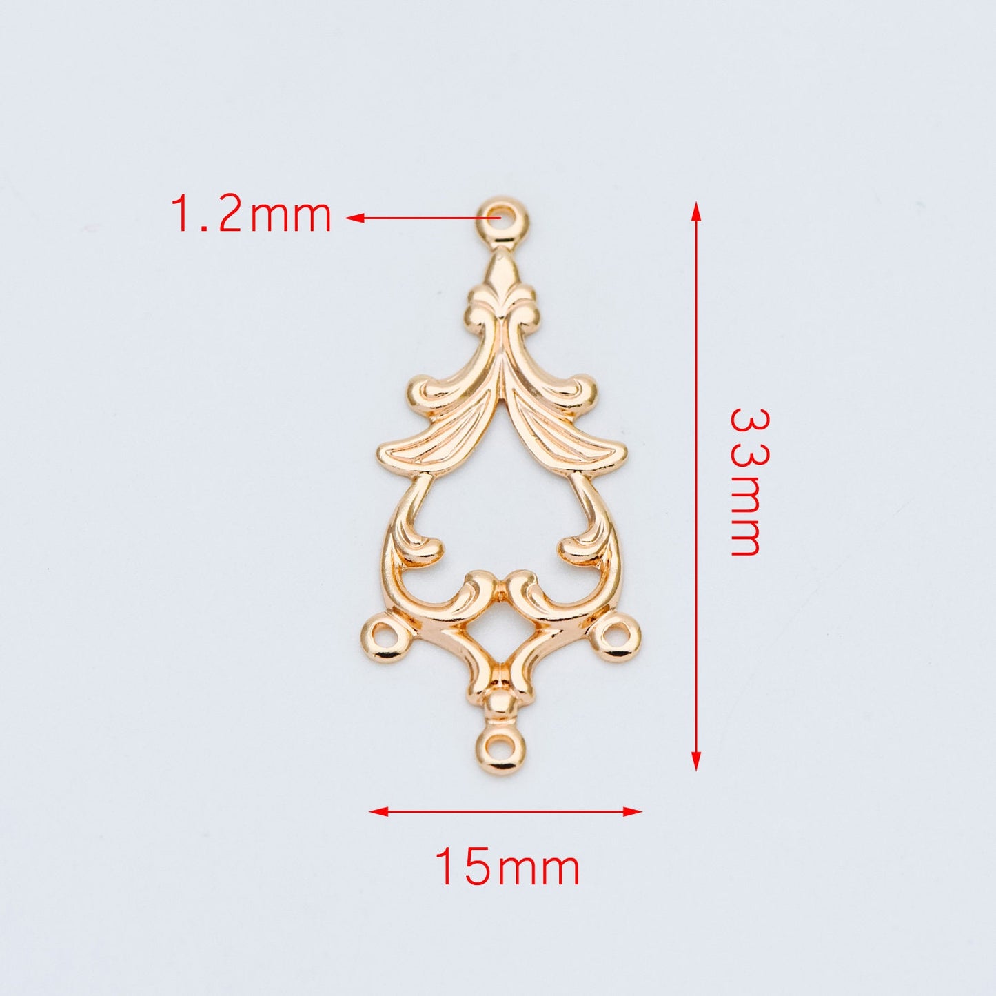 10pcs Gold Filigree Stamping Connectors, Gold plated Brass Earring Charms, Necklace Pendants with Loops 33x15mm (GB-582)