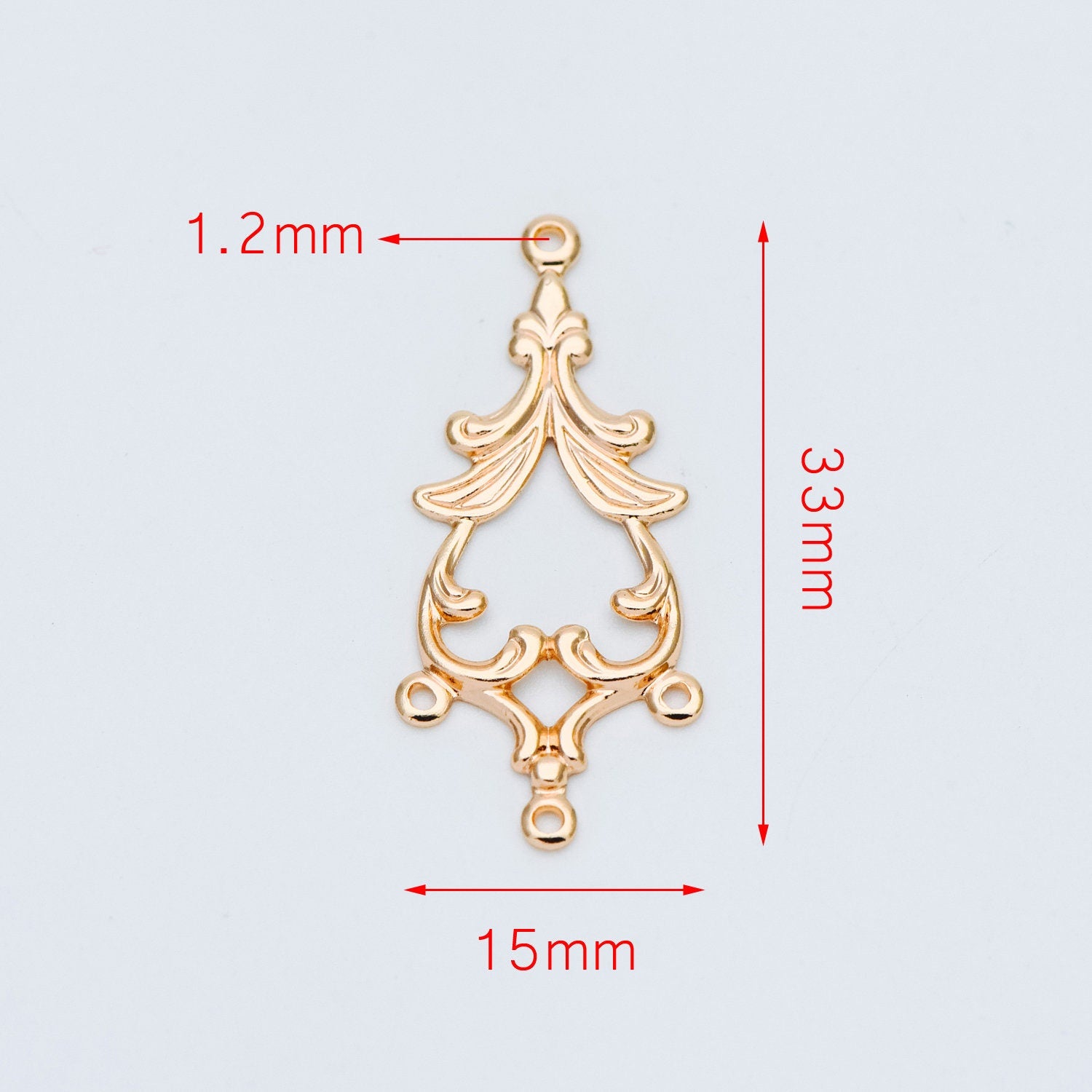10pcs Gold Filigree Stamping Connectors, Gold plated Brass Earring Charms, Necklace Pendants with Loops 33x15mm (GB-582)