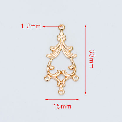 10pcs Gold Filigree Stamping Connectors, Gold plated Brass Earring Charms, Necklace Pendants with Loops 33x15mm (GB-582)