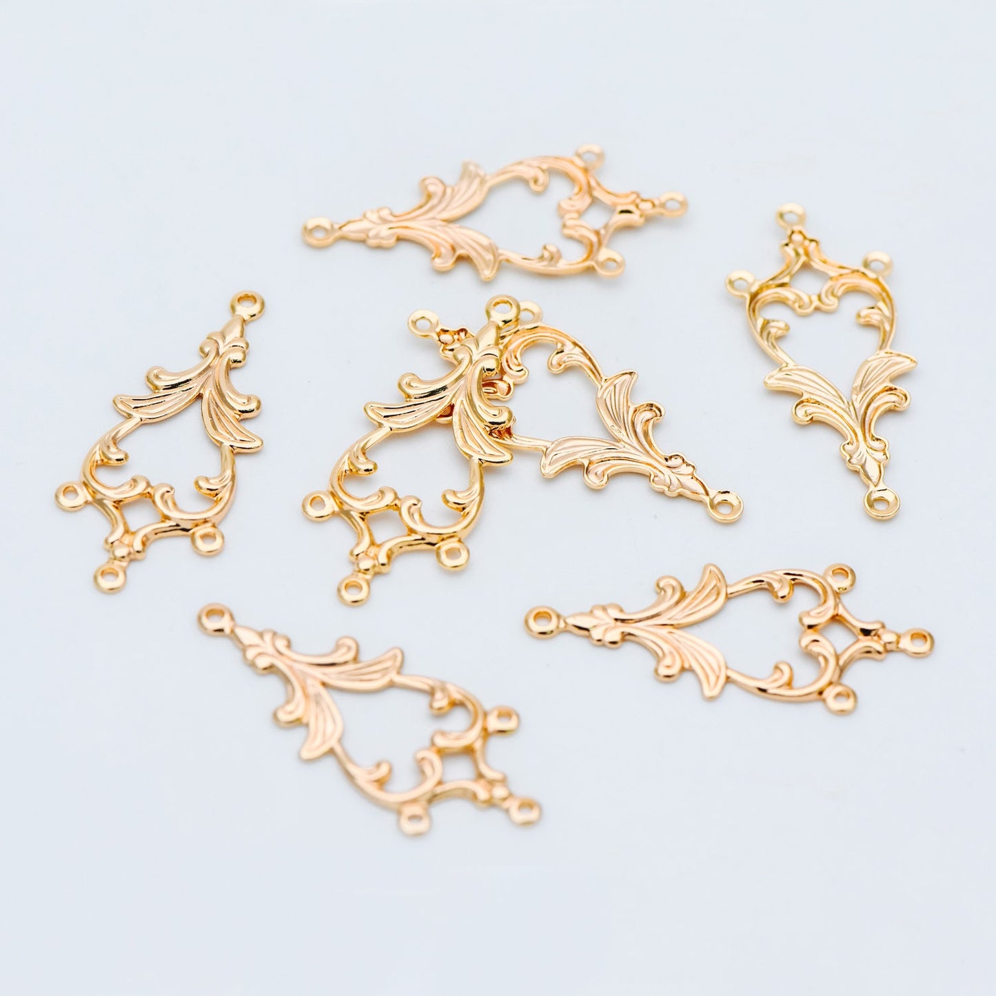 10pcs Gold Filigree Stamping Connectors, Gold plated Brass Earring Charms, Necklace Pendants with Loops 33x15mm (GB-582)