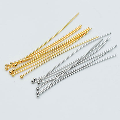 100pcs Gold/ Silver/ Rose Gold Ball Point Headpins, 0.5mm (24 Gauge)/ 0.7mm (21 Gauge), Gold/ Rhodium plated Brass Ball Head Pins (GB-024)