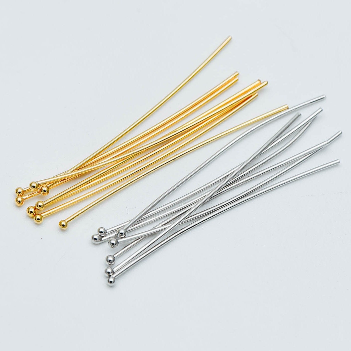 100pcs Gold/ Silver/ Rose Gold Ball Point Headpins, 0.5mm (24 Gauge)/ 0.7mm (21 Gauge), Gold/ Rhodium plated Brass Ball Head Pins (GB-024)