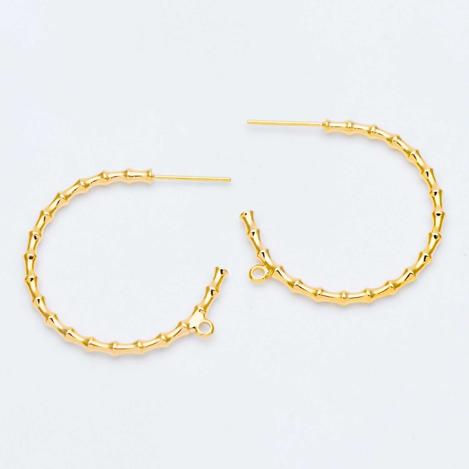 10pcs Gold Bamboo Hoop Earrings, 24/ 30mm, Geometric Circle Stud Earrings (GB-592)