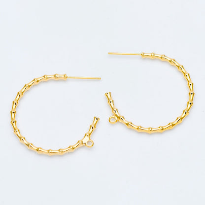 10pcs Gold Bamboo Hoop Earrings, 24/ 30mm, Geometric Circle Stud Earrings (GB-592)