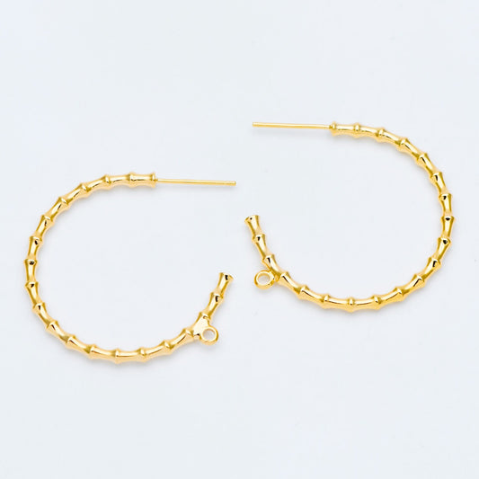 10pcs Gold Bamboo Hoop Earrings, 24/ 30mm, Geometric Circle Stud Earrings (GB-592)
