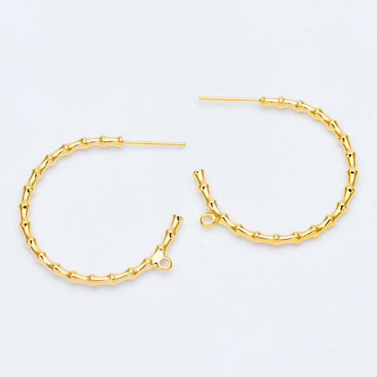 10pcs Gold Bamboo Hoop Earrings, 24/ 30mm, Geometric Circle Stud Earrings (GB-592)