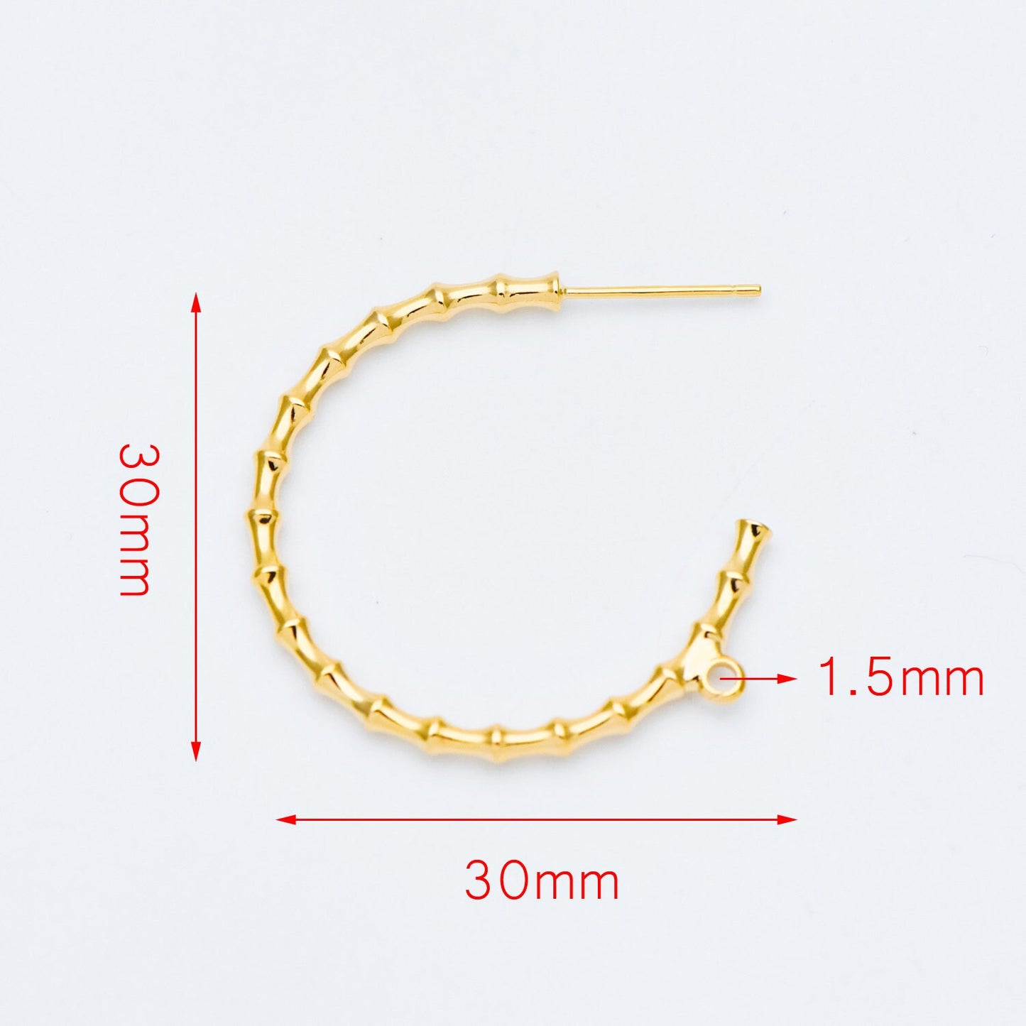 10pcs Gold Bamboo Hoop Earrings, 24/ 30mm, Geometric Circle Stud Earrings (GB-592)