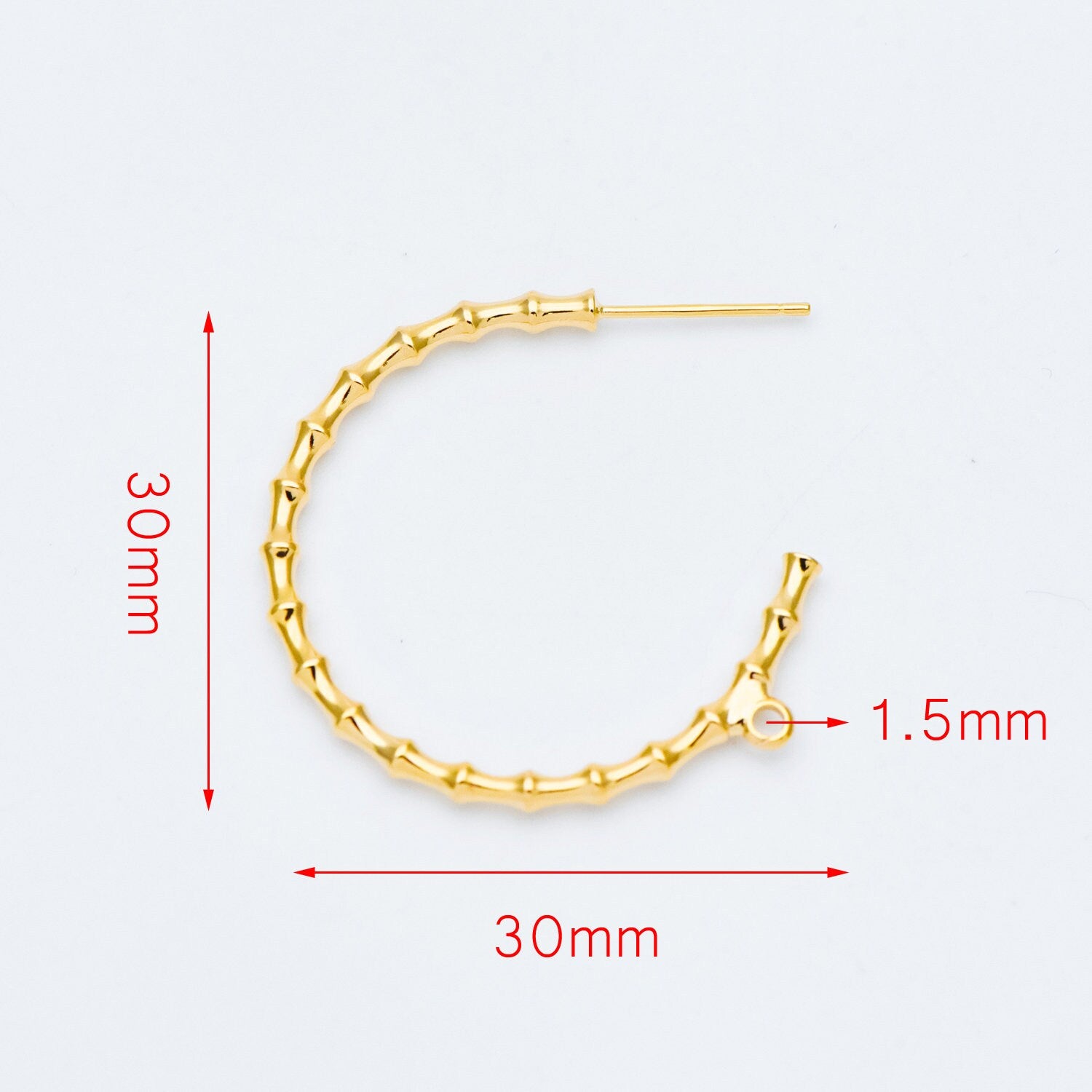10pcs Gold Bamboo Hoop Earrings, 24/ 30mm, Geometric Circle Stud Earrings (GB-592)