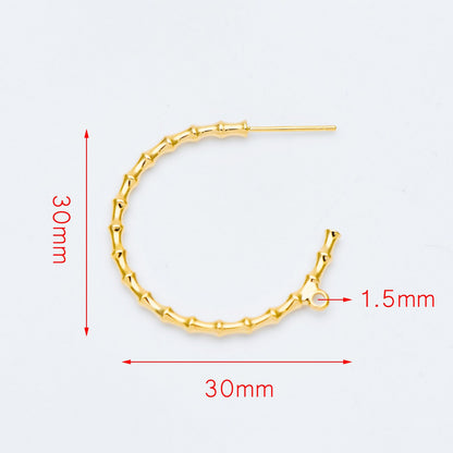 10pcs Gold Bamboo Hoop Earrings, 24/ 30mm, Geometric Circle Stud Earrings (GB-592)