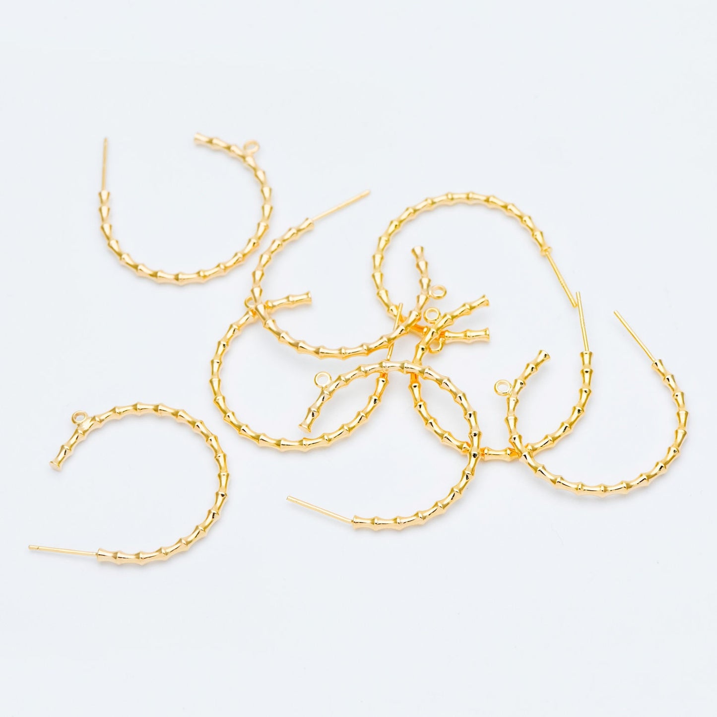 10pcs Gold Bamboo Hoop Earrings, 24/ 30mm, Geometric Circle Stud Earrings (GB-592)