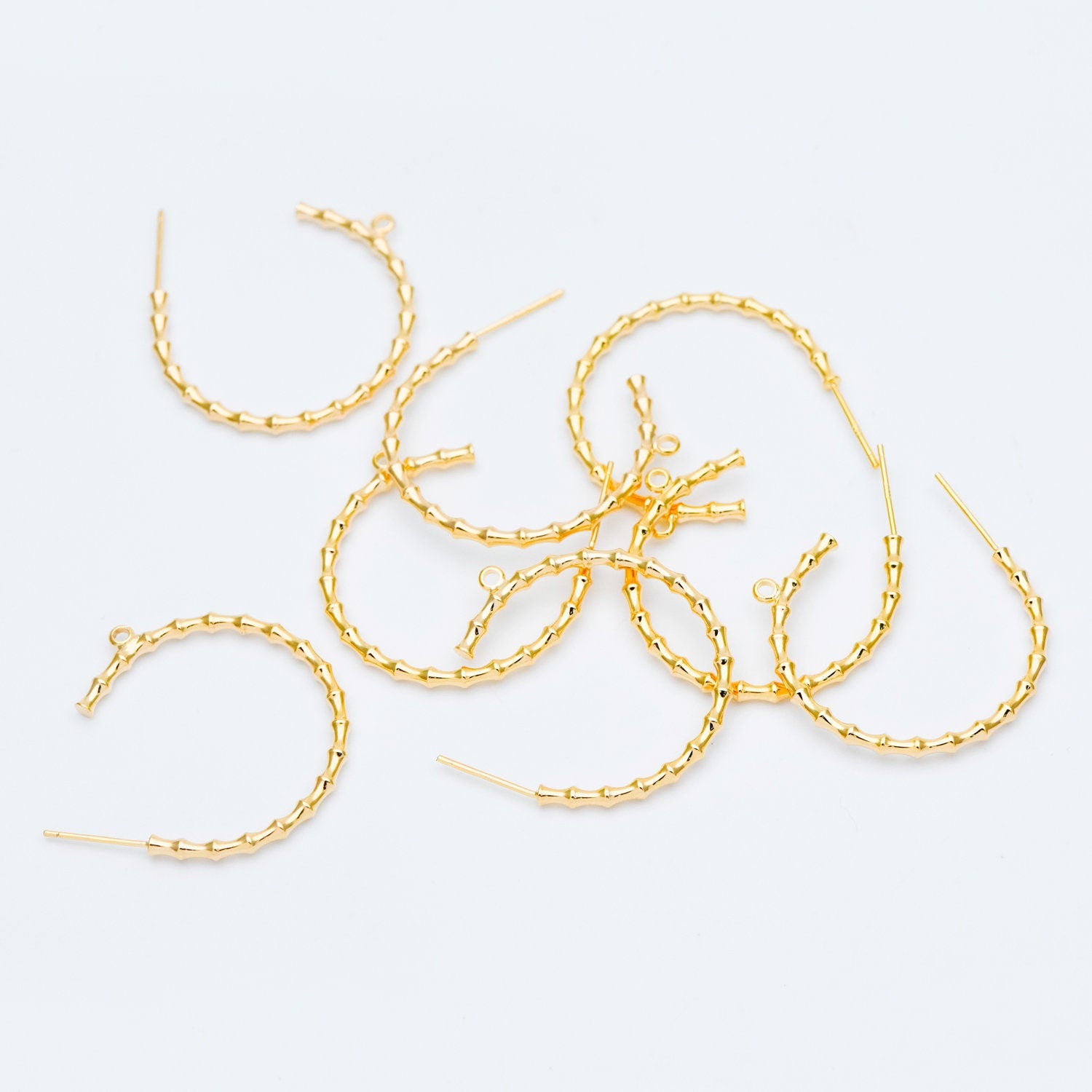 10pcs Gold Bamboo Hoop Earrings, 24/ 30mm, Geometric Circle Stud Earrings (GB-592)