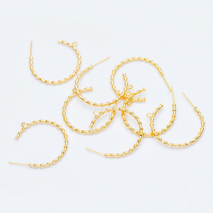 10pcs Gold Bamboo Hoop Earrings, 24/ 30mm, Geometric Circle Stud Earrings (GB-592)