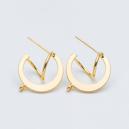 10pcs Gold/ Rhodium plated Brass Earring Posts, Geometric Circle Stud Earring, Circle Size 18mm (GB-596)