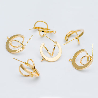 10pcs Gold/ Rhodium plated Brass Earring Posts, Geometric Circle Stud Earring, Circle Size 18mm (GB-596)