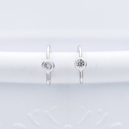 10pcs CZ Pave Gold/ Silver tone Earring Hooks, Real Gold/ Rhodium plated Brass, Simple Earwires with CZ End 15mm (GB-599)