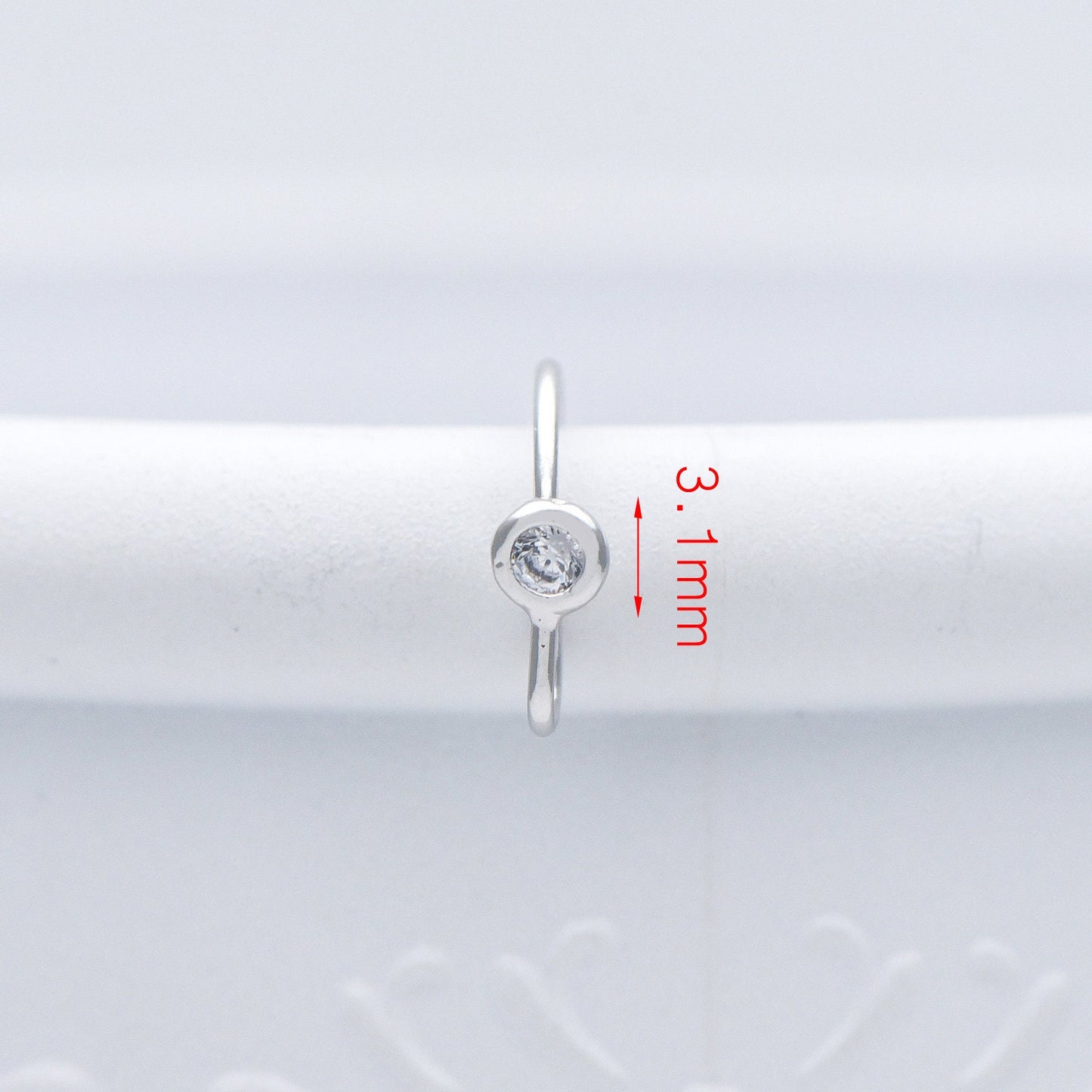 10pcs CZ Pave Gold/ Silver tone Earring Hooks, Real Gold/ Rhodium plated Brass, Simple Earwires with CZ End 15mm (GB-599)