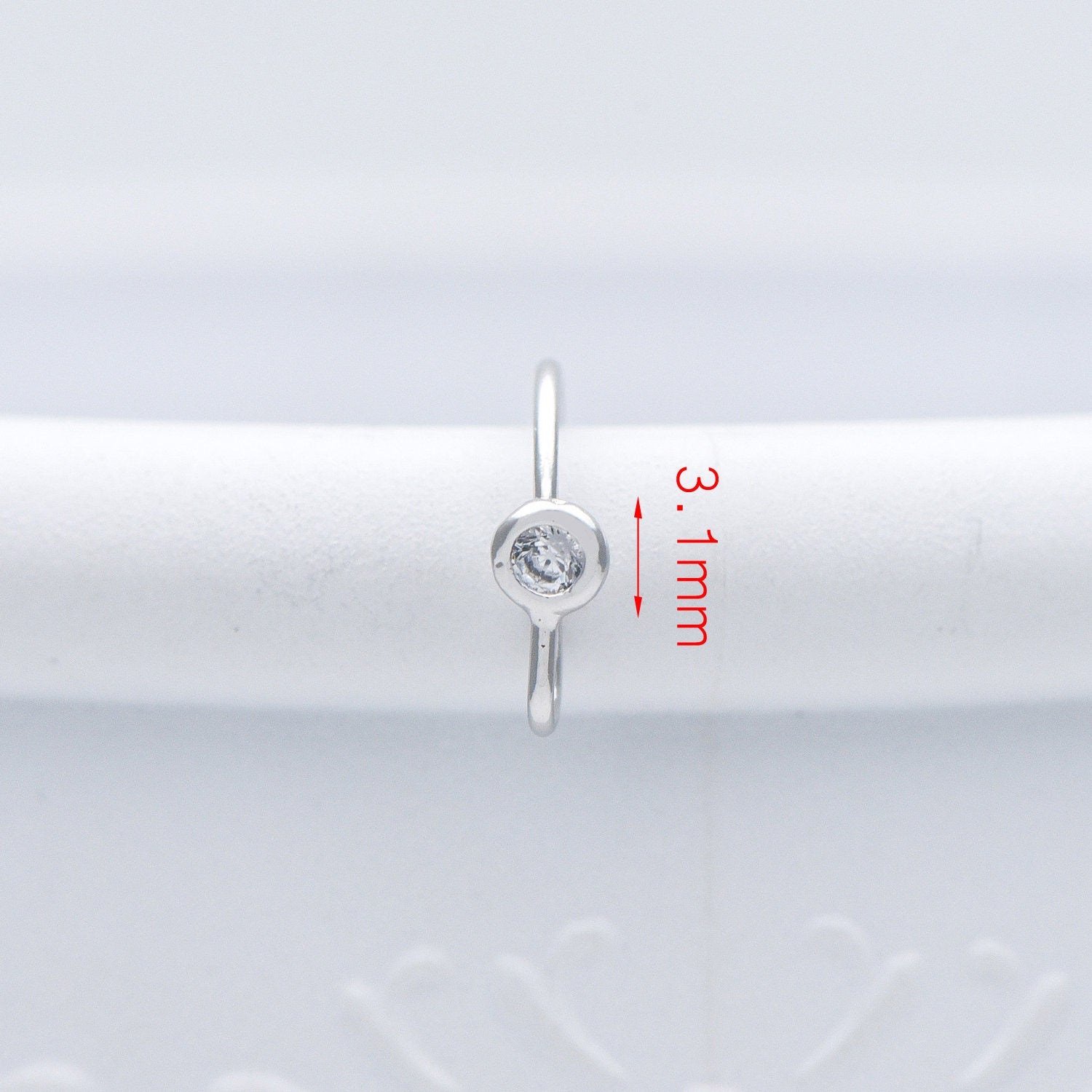 10pcs CZ Pave Gold/ Silver tone Earring Hooks, Real Gold/ Rhodium plated Brass, Simple Earwires with CZ End 15mm (GB-599)