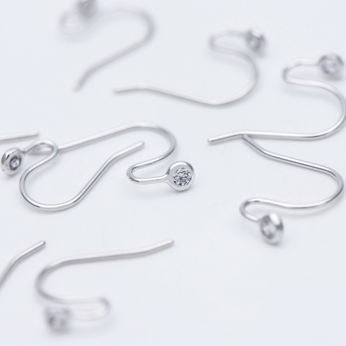 10pcs CZ Pave Gold/ Silver tone Earring Hooks, Real Gold/ Rhodium plated Brass, Simple Earwires with CZ End 15mm (GB-599)
