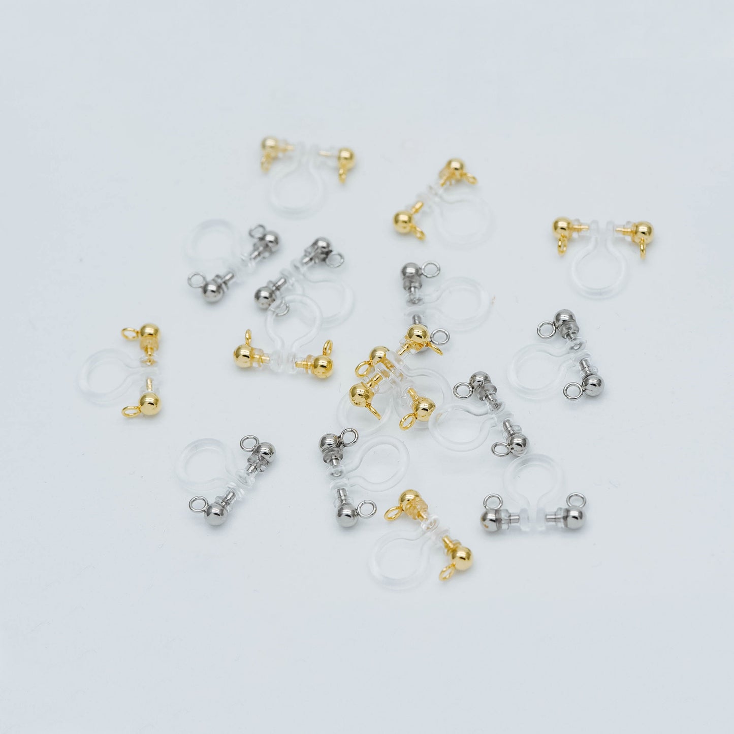 10pcs Resin Clip On Earring Findings, Gold/ Rhodium plated Brass Earwire, Gold/ Silver Non Pierced Earrings (GB-251-A)