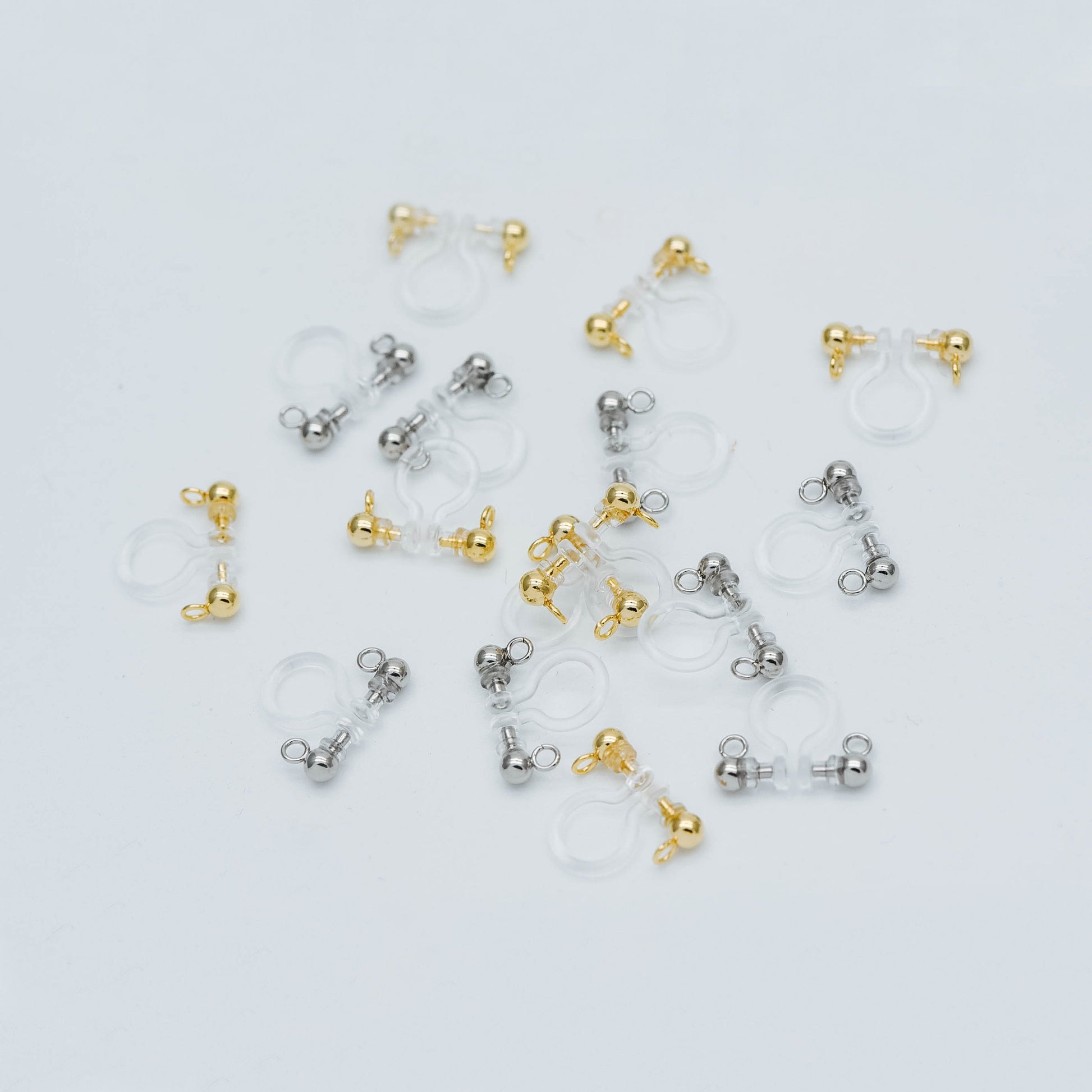 10pcs Resin Clip On Earring Findings, Gold/ Rhodium plated Brass Earwire, Gold/ Silver Non Pierced Earrings (GB-251-A)