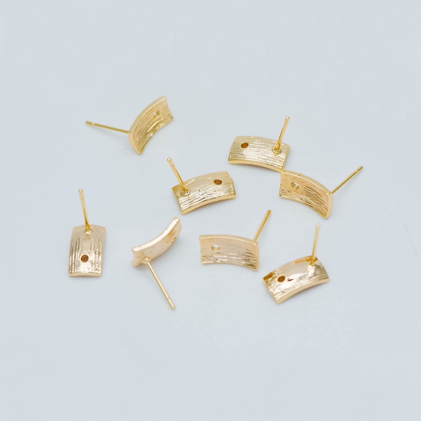 10pcs Rectangle Ear Posts with Loop/ Hole, 18K Gold Plated Brass Stud Earrings Findings, Geometric Earring Components (GB-508)