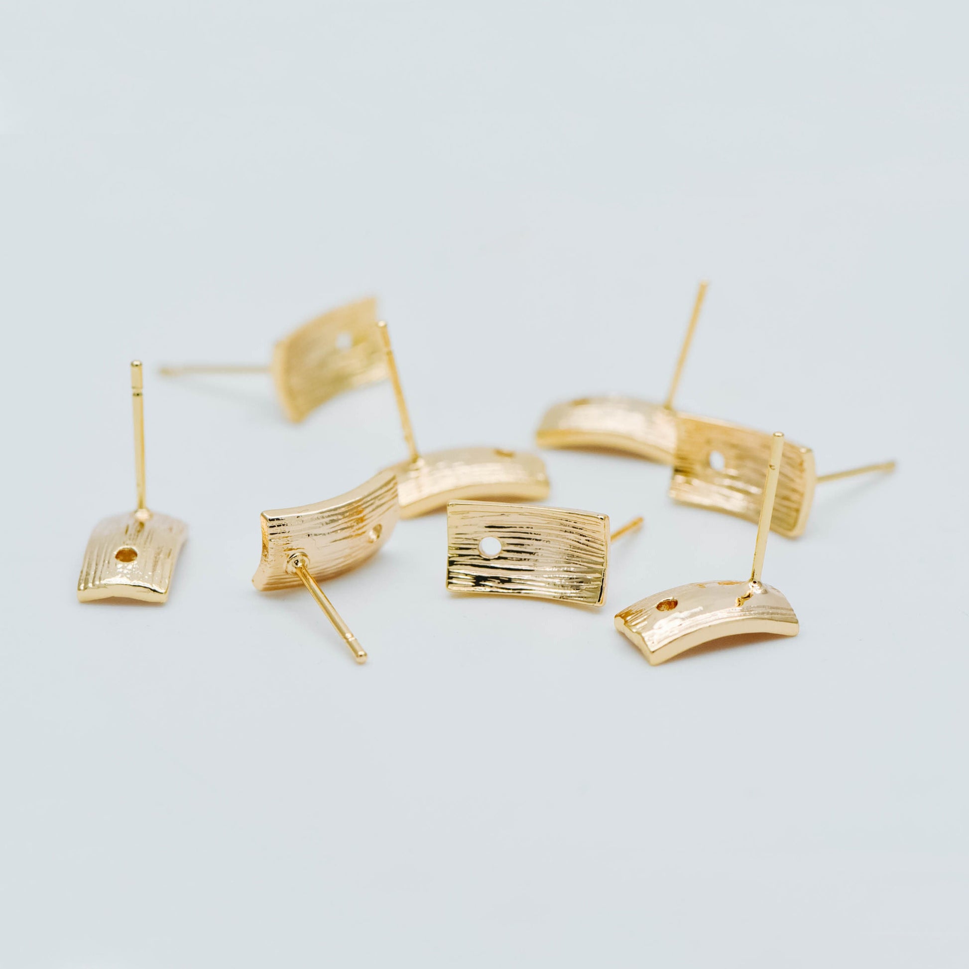 10pcs Rectangle Ear Posts with Loop/ Hole, 18K Gold Plated Brass Stud Earrings Findings, Geometric Earring Components (GB-508)